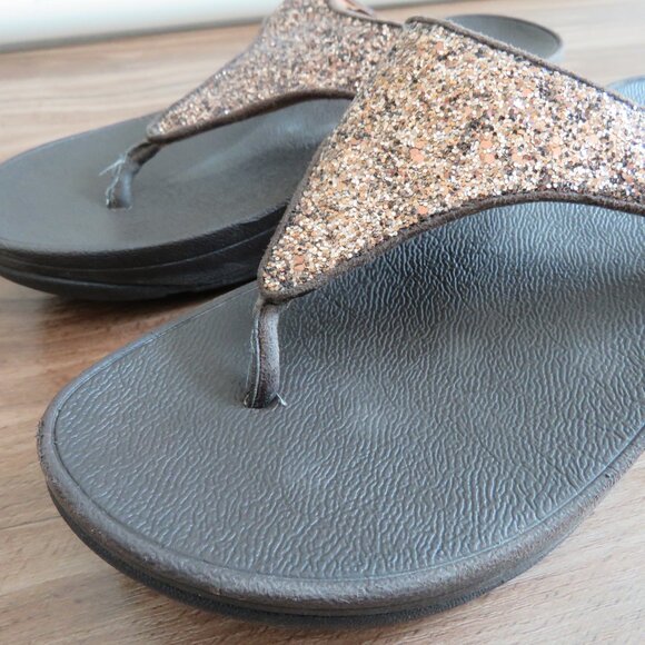 FITFLOP Lulu Chocolate Metallic Glitter Flip Flop Thong Sandals - Size US 7 - Picture 4 of 16